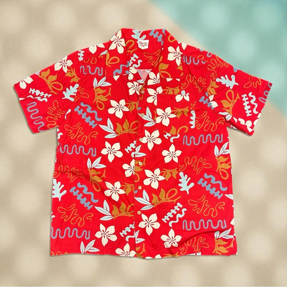 Barefoot in Paradise Shirt Mens Large Aloha Hawaiian Floral Front Button